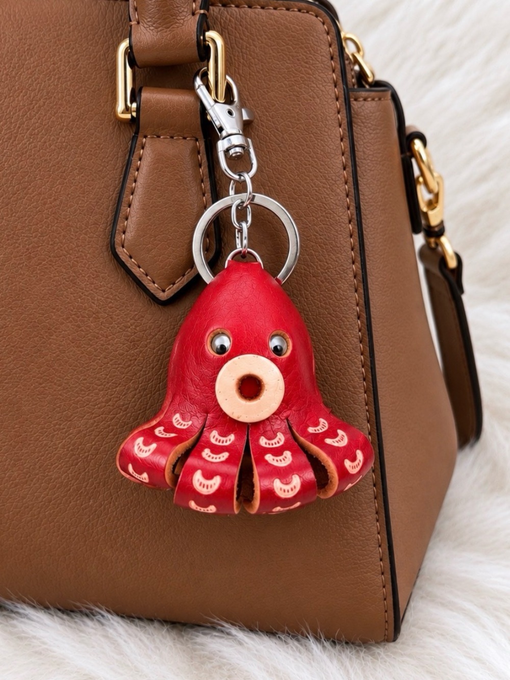Leather Octopus Keychain Bag Charm Key Ring Handmade Gift New